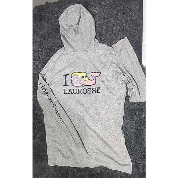 Vineyard Vines Lacrosse Lightweight Hoodie Grey Size M - Picture 3 of 3